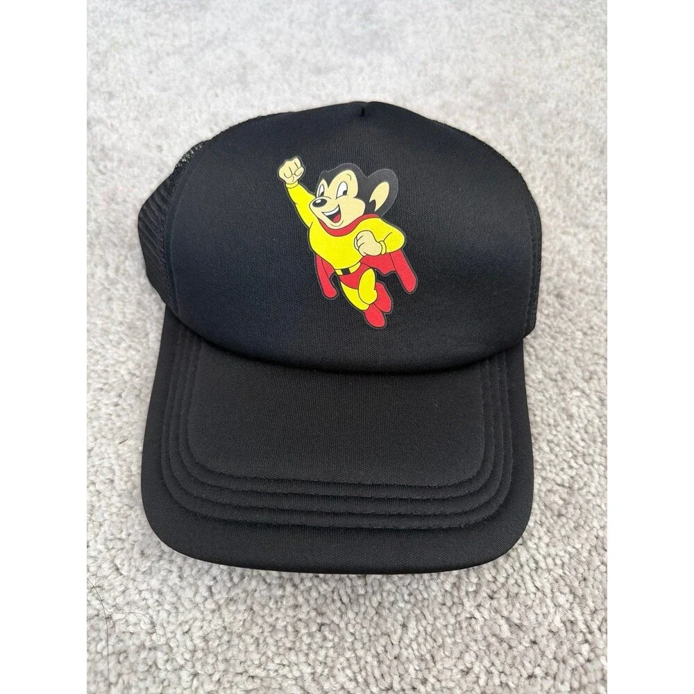 NEW Black Mighty Mouse 80’s Cartoon Trucker Hat Baseball SnapBack Cap